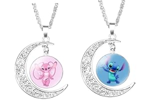 Yoimckay 2 Pièces Collier Cartoon Anime Bijoux,Pendentif,Cute Kawaii Collier Enfant,Collier Croissant de Lune,Collier d'Amitié,Dessin animé Collier Mode Cadeau pour Garçon Fille Enfants Meilleur Ami