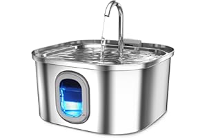 Petbank Fuente para Gatos Acero Inoxidable - 3,2 L Bebedero con Ventana Transparente y Marca Baja De Agua, Bomba Silenciosa, Apto para Gatos, Perros y Mascotas - Agua Escasez Protección.