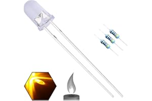 KIIPO 100 Stück 5 mm gelb flackernde Dioden LED Kerze Blinkerleuchten klar rund oben 29 mm lang DC 2 V Leuchtmittel mit Leuchtdiode Leuchtwiderstände 100 Stück (470 Ohm für DC 6 – 12 V) inklusive.