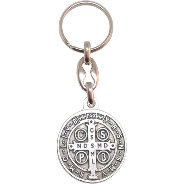 BOBIJOO JEWELRY Portachiavi Medaglia San Benedetto - Metallo Dorato Vintage - Portachiavi Con Croce Protettrice