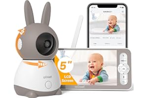 ieGeek 2K Wifi Baby Monitor with Camera and Night Vision, Phone App & 5" Split Screen&App Control, 3000mAh Battery, Automatic tracking, Vox Mode, PTZ, Crying Detection, Humidity & Temperature Sensor