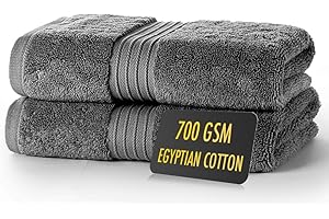 ALSAP Charcoal Hand Towels Pack of 2 - Ultra Soft Super Absorbent 700 GSM Egyptian Cotton Towels - Bathroom Linen Sets - Luxury Hotel Quality Cotton Hand Towels Set Convenient Size 50x85 cm