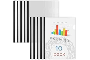 FOSHISY A4 10 Pack Clear Report Covers with Sliding Bars, 9mm Sliding Bar Report Covers, 40 Sheet Capacity, Black