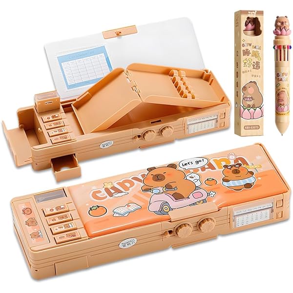 Etui voor meisjes met rekenmachine, puntenslijper, multifunctionele schrijfwaren-organizer, uniek briefpapier, beste cadeauset voor de eerste schooldag voor meisjes en jongens