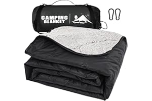 Spardar Camping Blanket, 78.7 x 55.1 in Waterproof Extra Thick Fleece Travel Blanket with Portable Storage Bag, Carabiner Clip Ideal for for Camping, Outdoors and Sporting Events