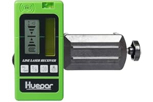 Huepar LR-5RG Détecteur Laser Pour Laser à Impulsions, Numérique Récepteur de Laser Vert et Rouge, Utiliser avec Lasers à Ligne Distance Jusqu'à 50-60m, avec Écrans LCD Rétroéclairés des Deux Côtés