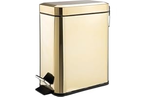 ‎MDESIGN mDesign rechteckiger Tretmülleimer mit 5 L Kapazität – kompakter Mülleimer mit Inneneimer für Bad, Schlafzimmer oder Büro – moderner Papierkorb aus Metall und Kunststoff – messingfarben