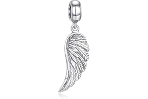 Fantasticharm - Breloque en forme d'aile d'ange gardien en argent sterling 925 véritable pour bracelet de style européen (breloque plume)