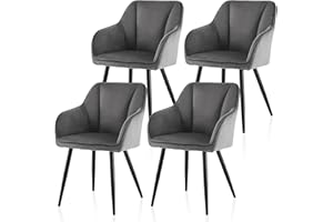 ‎TUKAILAI TUKAILAI Freizeit Esszimmerstühle aus Samt 4er-Set mit Armlehnen, Polsterstuhl Sessel Küchenstuhl mit Polstersitz, Rückenlehne, Metallbeine, Lounge Empfang, Esszimmer Küche, Wohnzimmer 4 Stück Grau