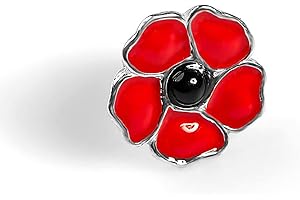 HENRYKA 925 Sterling Silver Red White Poppy Pin, Poppy Badge, Flower Enamel Pin, Remembrance Day, Flower Brooch
