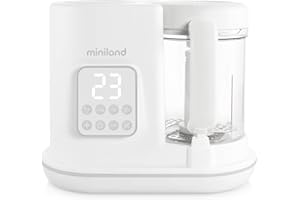 Miniland 89234 Chefy 6 Préparateur à Aliments pour Bébé Cuisson Vapeur Mixeur Stérilisateur Chauffage 6-en-1 Blanc