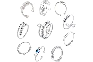DGUSO 10 Stück Anxiety Ring Silber Anti Stress Ring Angst Ring Damen Anti Stress Ring Damen Fidget Spinner Anxiety Ring Spinning Anti Stress Ring Fidget Ring Damen Anti Anxiety Ring Anti Stress Ring Set