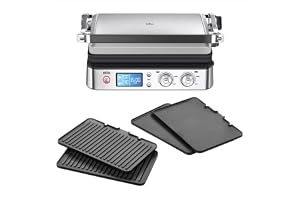 Braun CG9043 MultiGrill 9, Elektrisk Grill med Pressfunktion, 3 Matlagningslägen, Elektronisk Kontroll med 2 Termostater, Grill, Diskmaskinssäkra Plattor, 2200W, Svart/Rostfritt Stål