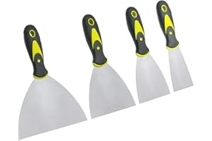 GRIZEF 4er-Set Spachtel für Malerarbeiten | Edelstahl Spachtelset mit Kunststoffgriff (rostfrei) | Tapetenschaber, Farbschaber & Füllspachtel | Breiten 40/75/100/150 mm | Premium Malerwerkzeug-Set