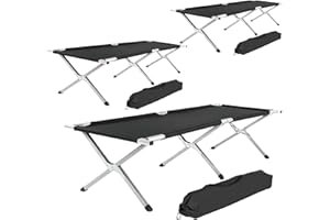 TecTake® Lit de Camp Pliable avec Housse de Transport - Lit appoint Matelas 1 Place Enfant Adulte Voyage Bivouac Plage Tente Exterieur Jardin Peche - 190 x 70 cm - Charge Max 150 kg - Noir - Lot de 3