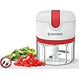 Behome Mini Tritatutto Ricaricabile usb senza fili, Capacità 250 ml, Lame Acciaio inossidabile, Rosso e Bianco