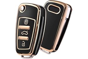‎OATSBASF OATSBASF Schlüsselhülle Geeignet für Audi, Autoschlüssel Hülle für A1 A3 A4 A6 Q3 Q5 Q7 S3 R8 TT Silicone TPU Schutzhülle (Goldener Rand-Schwarz)