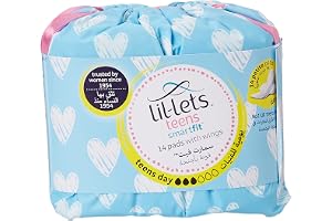 Lil-lets Teen Smart Fit Ultra Day Towel Pads - With Wings for Extra Security Fast Absorbent Superior Comfort Leak Proof Protection Fragrance-Free- Skin Friendly Breathable 14 units