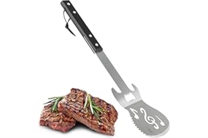 Dzmuero BBQ Tools, 4 in 1 Stainless Steel Grill Spatula, Multifunctional Grill Tool with Wooden Handle, Practical BBQ Accessories, for Men Grill Accessories