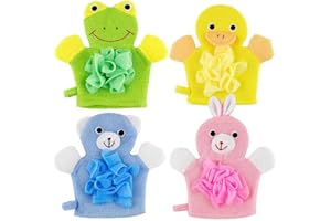 Artibetter Baby Bath Gloves 4Pcs Kids Wash Mitts with Bubble Net Soft Sponge Washcloth for Gentle Toddler Bathing