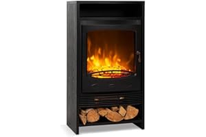 Klarstein Bergamo - Chimenea eléctrica, Chimeneas eléctricas Decorativas con Potencia 900/1800 W, Estufa eléctrica Decorativa con termostato, Regulable, Efecto de Llama LED, Aspecto Madera, Negro