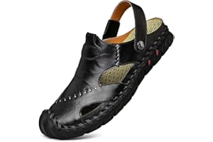 Dabbqis Mens Sandals Leather Closed Toe Outdoor Summer Anti-Slip Beach Sandals