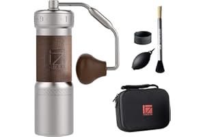 1Zpresso K-Ultra - Molinillo de café manual plateado con funda de transporte, molienda de consistencia de montaje de acero inoxidable, mango plegable, ajuste numérico externo ajustable, molinillo