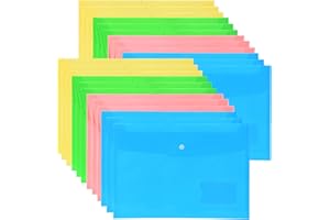 GUOKOFF Dokumententasche A4 mit Druckknopfverschluss (4 Farben,24 Stück) Druckknopf A4 Dokumentenmappe, Sammelmappen Tasche mit druckknopf und Tasche,Sichttaschen Brieftaschen für Dokument Speicherung
