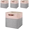 Mangata Kallax Storage Boxes, Set of 4 Fabric Storage Cubes with Handles(33x38x33cm, Grey Pink)