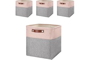 Mangata Cesta de almacenamiento de tela, Set de 4 cajas de almacenamiento de cubo de para estantes, armario, dormitorio (Gris y Rosa, 33cm-4pcs)