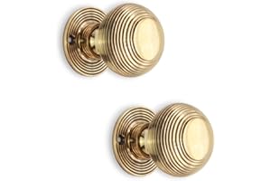 Infinity Decor Vintage Style Beehive Rim Mortice Door Knobs Set Round Aged Brass 50mm Pull Handles Pair - Ideal for Interior and Exterior Use