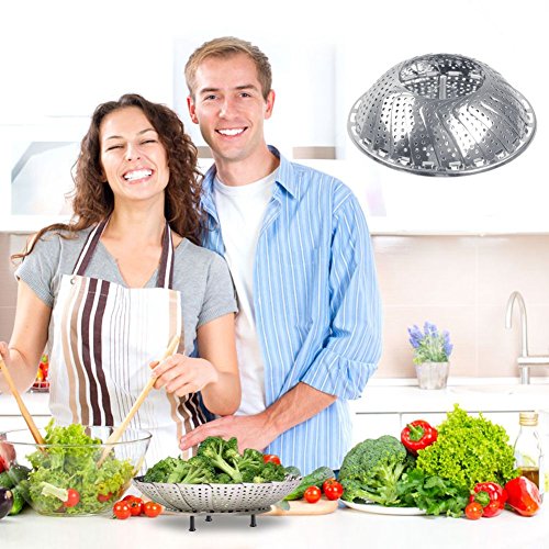ISWEES 2PCS (Klein & Groß) Dünsteinsatz Edelstahl Gemüsedämpfer Faltbar Dämpfkorb Obst Körbchen Silber Ton - 8