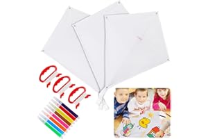 Umllpet 3 Stück Kinder Drachen, Kinderdrachen Bausätze Bastelset, DIY Bastelset Flugdrachen für Kinder, Einleiner Drachen Basteln KiteKit Graffiti Einsteiger Selbst Gestalten mit 8Filzstifte & 3Leinen