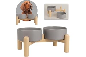 PTOBER Comedero Perro Elevado - Juego de 2 Cuencos para Perros con Soporte Antideslizante - Cerámica Apto para Perros Pequeños y Medianos - 2 x 850 ml - Gris Oscuro