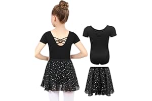 MYSSUCI Robe de Ballet Justaucorps Danse Fille Manches Courtes Justaucorps Gymnastique Fille en Coton avec Jupe Tutu en Mousseline De Soie 3-11 Ans