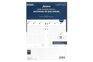 Filofax Ricambio Colore Bianco Agenda Anelli A5-Master 2026,Planning Settimanale Verticale 148x210mm. AMSF23BV