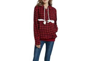 DOTBUY-SHOP Womens Cute Kangaroo Pouch Hoodie, DOTBUY Warm Hooded Plaid Sweatshirt Cat Dog Pet Holder Long Sleeve Hoodies Carriers Pullover