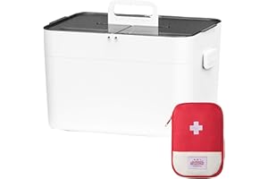 NCRGB Aufbewahrungsboxen mit Deckel 28,5x21x21cm(Weiß mit Aufbewahrungsbeutel)Tragbare Erste Hilfe Box,Medizinbox Hausapotheke Box,Aufbewahrung Großer Medizinkoffer Doppelschichtiger Aufbewahrungskoffe