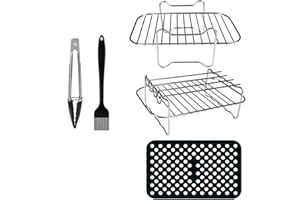DuDuZui Accessoires pour Friteuse à Air Comprimé, Comprend 1 Grille à Vapeur, 1 Grille à Brochettes, 1 Pince Alimentaire, 1 Brosse à Huile, 1 Revêtement en Silicone, pour Friteuse à air Double Panier
