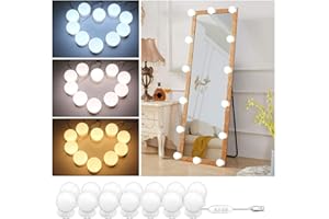 AOGLENIC Hollywood LED Vanity Lights Strip Kit 14 Dimmable Bulbs, Vanity Mirror Lights for Body Makeup Bathroom Wall Mirror Plug in, 3 Color Modes & 10 Adjustable Brightness (Mirror & USB Charger Not Include)
