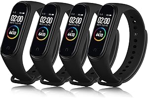 Mugust Correa para Xiaomi Mi Band 4/3 Mujer Hombre,4Pack Correas Silicona Coloridos Pulseras de Repuesto para Mi Smart Band 4/3(Negro/Negro/Negro/Negro)
