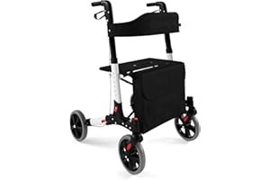 Jago® Rollator - 6-fach höhenverstellbar, Sitz mit Rückenlehne, 3-fach Faltbar, Leicht, 4 Räder, Bremsen, Einkaufstasche, Stockhalter, Farbwahl - Gehhilfe, Gehwagen, Leichtgewichtrollator