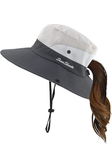 2 Pieces Womens Ponytail Wide Brim Sun 