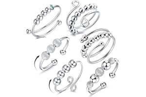 Bukezudang Zappelringe Verstellbare Fingerringe, Anxiety Ring Anti Stress Ring, Silber Fidget Angst Ringe Set, Stressabbau-Ringe, Verstellbare Stapelbare Für Stress Abbauen