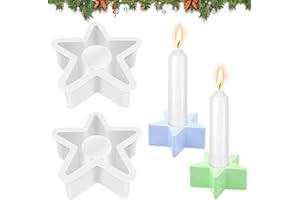 Eurtes Silikonform Kerzenhalter, Silikon Gießform Kerzenhalter, DIY Pentagramm Runder Stabkerzenhalter Kerzenformen, Silikon Kerzenhalter Form für Weihnachten (2 Sterne)