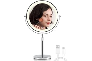 OMIRO Magnifying Mirror with Light 10X/1X-360° Flip Dual Side, 8.5" Makeup Mirror with Light, Touch Adjustable 3-Color Lights, Detachable & Rechargeable for Bathroom Vanity, Travel (Silver)
