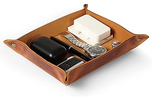 LONDO Genuine Leather Tray Organizer Caddy, Practical Storage Box Valet for Wallets, Watches, Keys, Coins, Phones, Sunglasses and Office Equipment