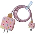 Soomio for Samsung Galaxy 25W USB Type-C Fast Charger Silicone Case Cover with Cartoon Character, 360 Degree Complete Protection (Ice Cream Pink)