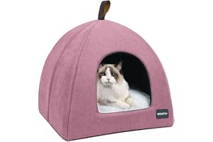 Voarge Łóżko dla kota jaskinia, miękka jaskinia kota, miękkie ciepłe pluszowe legowiska dla kotów, gniazdo dla kota z wyjmowaną i zmywalną poduszką wewnętrzną, różowe, duże