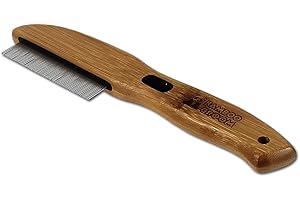 ALCOTT BAMBOO GROOM Flea Comb I Flohkamm mit 77 rotierenden Pins I Kamm aus Bambus zur Verteilung von Flohmittel I Hundebürste für jedes Fell I Bürste für sensible Bereiche I Flohkamm für Katzen & Hunde